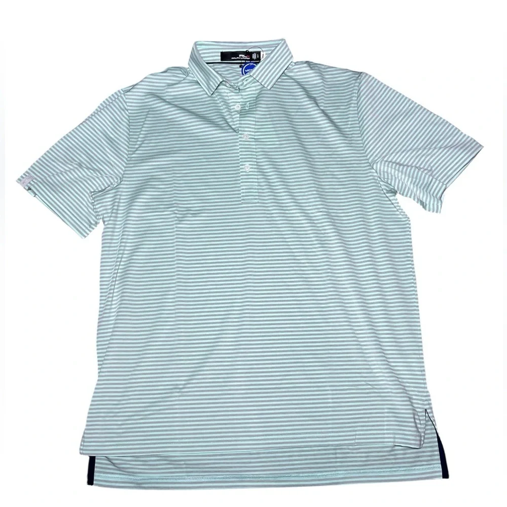 Ralph Lauren Men's Golf Polo Shirt - Light green and gray  Stripes men’s L